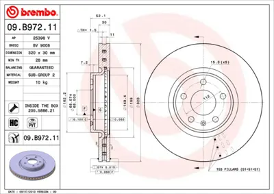 BREMBO 09.B972.11 Fren Diski Vw A4 A5 2008> A6 2.0 T 2011> Ön 320x28 8R0615301