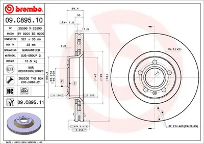 BREMBO 09.C895.11 Fren Dıskı Vw A6 Ön  04-   321x30 4F0615301E