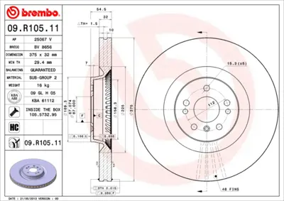 BREMBO 09.R105.11 Fren Diski 164 (Ml) Ön Tek A1644210612