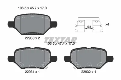 TEXTAR 2293001 Fren Balatası Opel Mokka X / Trax   (268 Mm)  Arka 42539412