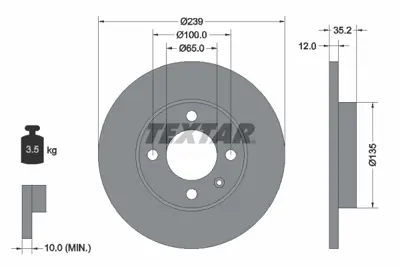 TEXTAR 92010603 Fren Diski Vw A80,Golfıı,Vento  Ön  239x12 321615301
