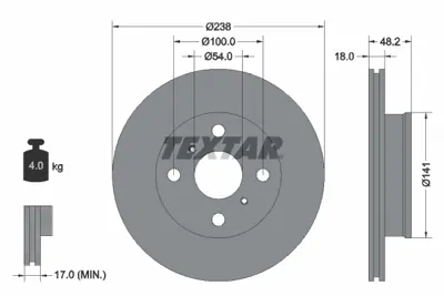 TEXTAR 92055800 Fren Diski Corolla 1.3 Ç:238mm Ön 4351212250 