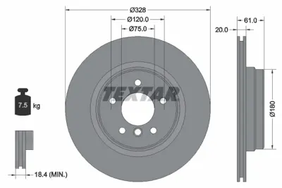 TEXTAR 92074904 Fren Diski E-38 Arka  7.50 Tek 34211160233