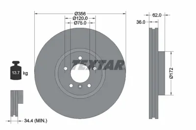 TEXTAR 92146203 Fren Diski E-53  Ön 4.6/4.8 Tek 34116756847