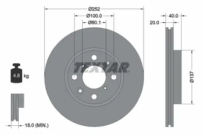 TEXTAR 92148903 Fren Diski Opel Agıla B  08> 1.0-1.2-1.3 D  Ön 5531162J10000, 95513700