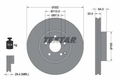 TEXTAR 92163505 Fren Diski  204/212 Ön  C 320/350 - E 250 A2044210812