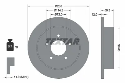 TEXTAR 92194003 Fren Diski Jeep Cherokee 2.8 Kj Arka 52128411AB