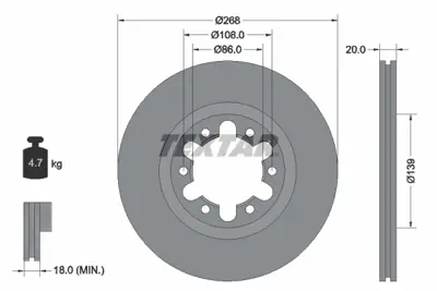 TEXTAR 92235900 Fren Diski Ön E2200 91-03 268mm Ön SA3933251
