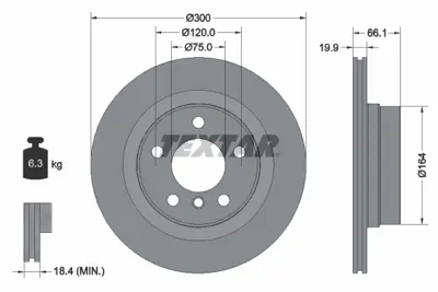 TEXTAR 92257203 Fren Diski F-20/30 Arka Tek 34216792227