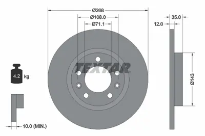 TEXTAR 92268003 Fren Diski Opel Combo E/Grandland X  268mm Arka 1642776380, 3642786, SU001A8514