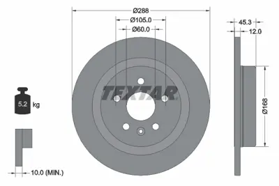TEXTAR 92275203 Fren Diski Opel Astra K  288mm Havasız  Arka 13515914