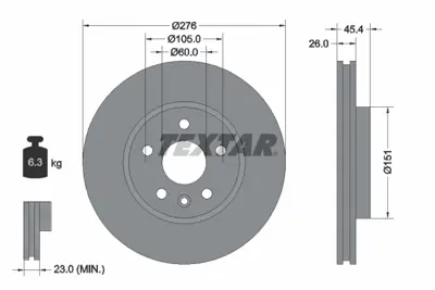 TEXTAR 92277103 Fren Diski Opel Astra K   (276 Mm)  Ön 13597459, 13597460