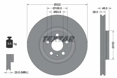 TEXTAR 92287405 Fren Diski Volvo S90/V90/Xc40 2017>  Ön 31423724