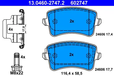 ATE 13.0460-2747.2 Fren Balatası Vw A4/ A5/ Q5  2008>  Arka 8K0698451A/C