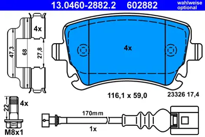 ATE 13.0460-2882.2 Fren Balatası Vw T5 / T6  Arka 7H0698451