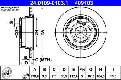ATE 24.0109-0103.1 Fren Diski  129 Arka A1294230012
