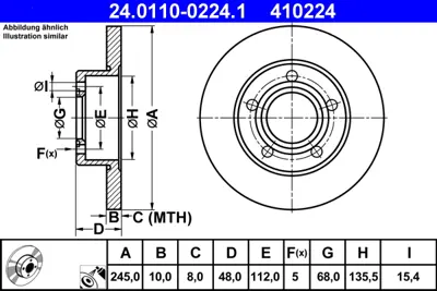 ATE 24.0110-0224.1 Fren Diski Vw Passat A4 Arka  245x10  Quatro 8D0615601A