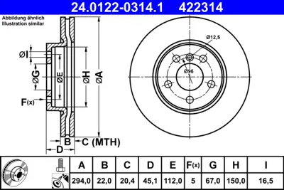 ATE 24.0122-0314.1 Fren Diski F-45/46/48 F-54/55/56/57/60 Ön Tek GM 34116866297