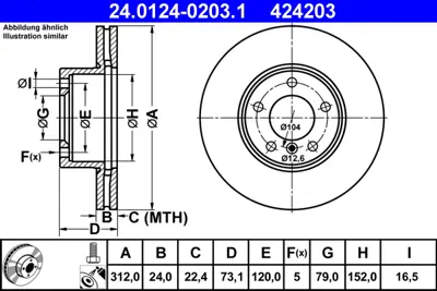 ATE 24.0124-0203.1 Fren Diski E-90/91/92/93/F-20/30/33/34/36 Ön Tek 34116792219