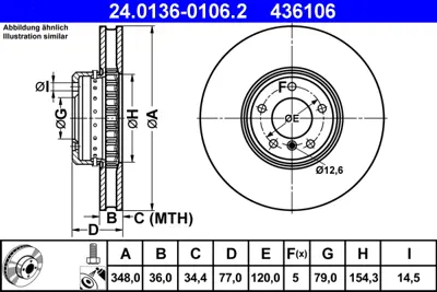 ATE 24.0136-0106.2 Fren Diski E-60  Ön 61/63/64 3.5/.4.0/5.0 Tek 34116779467