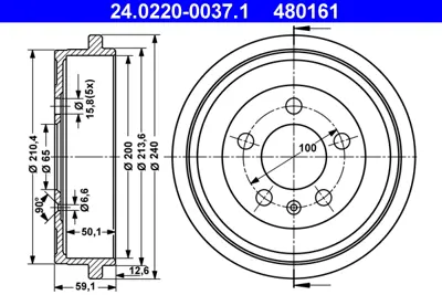 ATE 24.0220-0037.1 Fren Kampanası Vw Polo Arka  02-09 6R0609617C
