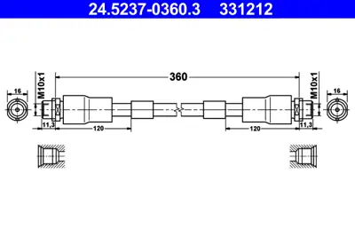 ATE 24.5237-0360.3 Fren Hortumu Vw Ön Passat 01-   A8 95- 4D0611707F
