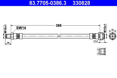 ATE 83.7705-0386.3 Fren Hortumu Ön 202/203/204/210/906 Spr  385 Mm A2044280435