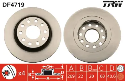 TRW DF4719 Fren Dıskı Arka A6 97-05 Allroad 02-05 4Z7615601