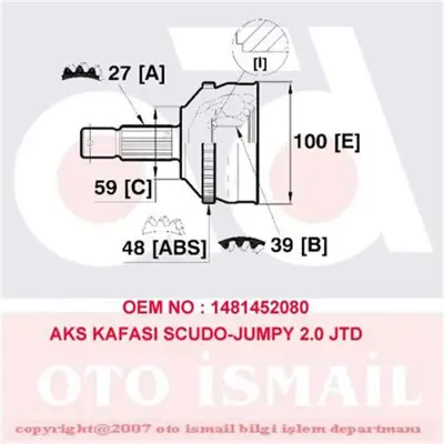 CIFAM 606546 Aks Kafası (Fıat Cıtroen) Scudo Jumpy 2.0jtd 3910100QBBKT 391018828R 4406218 4409208 4409210 4413397 4414516 4414517 4430547 7700102979