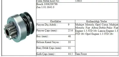 ITHAL FORM-53603 Marş Dişlisi Corsa Doblo Palıo 3110084EC0 3110085E00 33353237 55353257 55561503 55569540 6202071 6202083 6202099 93178138