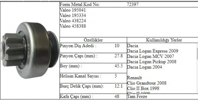 ITHAL FORM-72397 Marş Dişlisi 10t Clıo Dacıa Megane 1.5 Dcı 458388 FORM72397
