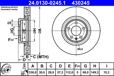 ATE 24.0130-0245.1 Fren Aynası On Dısk Havalandırılmıs (338×30mm) Q5 17> A5 16> 1.4 Tsı 2.0tdı Deua Desa Deta 