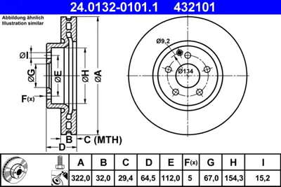 ATE 24.0132-0101.1 Fren Dıskı On W204 07>14 S204 07>14 W212 09>15 C207 09>16 R172 11> A2044210812