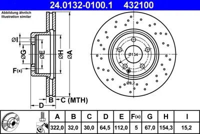 ATE 24.0132-0100.1 Fren Dıskı On W204 07>14 S204 07>14 W212 09>15 S212 09>16 C207 10>16 A207 10>16 A2044211012