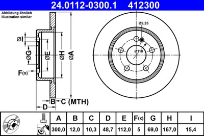 ATE 24.0112-0300.1 Fren Dıskı Arka C-Class W205 14> S205 14> C205 15> A205 16> A0004230512
