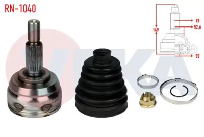 VEKA RN-1040 Aks Kafası Sol-Sağ On Dıs 25x35x52.6 Uzunluk 149mm Dacıa Duster 1.5 Dcı M-T  2010-- Renault Megane I 
