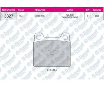 BESER 3327 Fren Balatası On Wva20228 Golf Passat Jetta Audı 80 79-85 105000000000 10500000000000 105062203901 10506220530025 1051422052 10514220520325 10514220520330 11600000000000 11633220520030 14200620