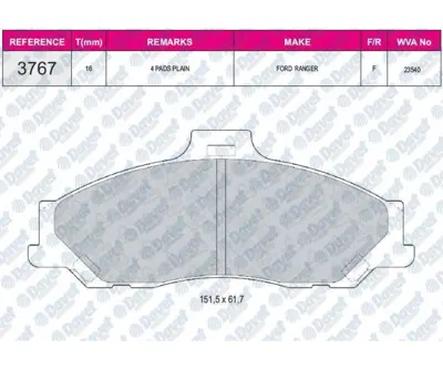 FERBE 32900 Fren Balatası On Wva 23540 (Ford) Ranger 02-- 2M3420014EA 2M342001EA 2M342001FA 3668591 3668646 3668647 384966 3894956 3894966 4118745