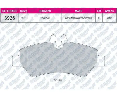 FERBE 46200 Fren Balatası Arka Wva 29190 Crafter Sprınter 06-- 1356392 1371402 1371403 1371454 1379971 1426143 1426144 1433952 1433954 1433958