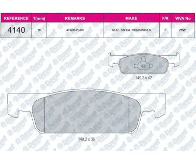 FERBE 69100 Fren Balatası On Wva 25702 - 25703 - 25725  Clıo Iv 12-- Twıngo Iıı 14-- Logan Iı 12-- Sandero Iı 12 2570201 2K5698151 2K5698151A 2K5698151B 2Q0698151F 2Q0698151K 402062212R 402063149R 402067615R 410600222R