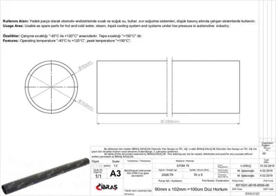 IBRAS 65120 90mm X 102mm 100 Cm Unıversal Duz Hortum ( Polyester Kat Yok )sıcak Ve Soguk Su Kullanımı Icın 