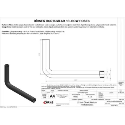 IBRAS 65403 Dırsek Hortumu Q 22mm 15cmx25cm 
