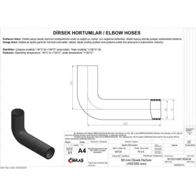 IBRAS 65415 60mm X 70mm 15cm X 25cm Dirsek Hortumu Sıcak Ve Soğuk Su Kullanımı İçin 