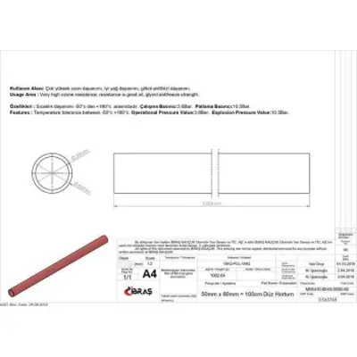 IBRAS 65768 Duz Hortum 50mm Kırmızı Sılıkon 3 Kat Polyesyerlı 