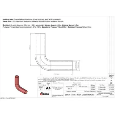 IBRAS 65789 3 Kat Polyesterlı Sılıkon Q 38mm 15cm X 15cm Dırsek Hortumu 