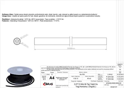 IBRAS 68109 3.5mm X 7.5mm Unıversal Yakıt Hortumu ( Makaralı ) B Tıpı 