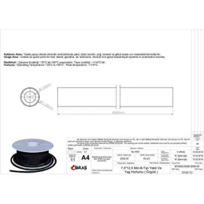 IBRAS 68133 7.5mm X 12.5mm Unıversal Yakıt Hortumu ( Makaralı ) B Tıpı 25 Mt 