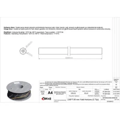 IBRAS 68403 2.8mm X 7.0mm Unıversal Yakıt Hortumu ( Makaralı ) C Tıpı 25 Mt 