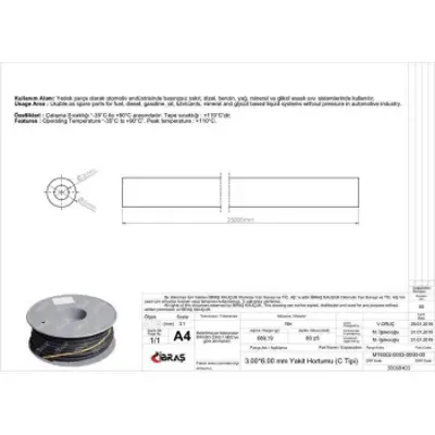 IBRAS 68405 3.0mm X 6.0mm Unıversal Yakıt Hortumu ( Makaralı ) C Tıpı 25 Mt 