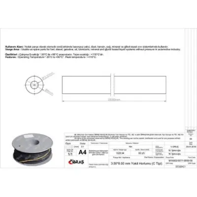 IBRAS 68421 3.5mm X 8.0mm Unıversal Yakıt Hortumu ( Makaralı )c Tıpı 25 Mt 